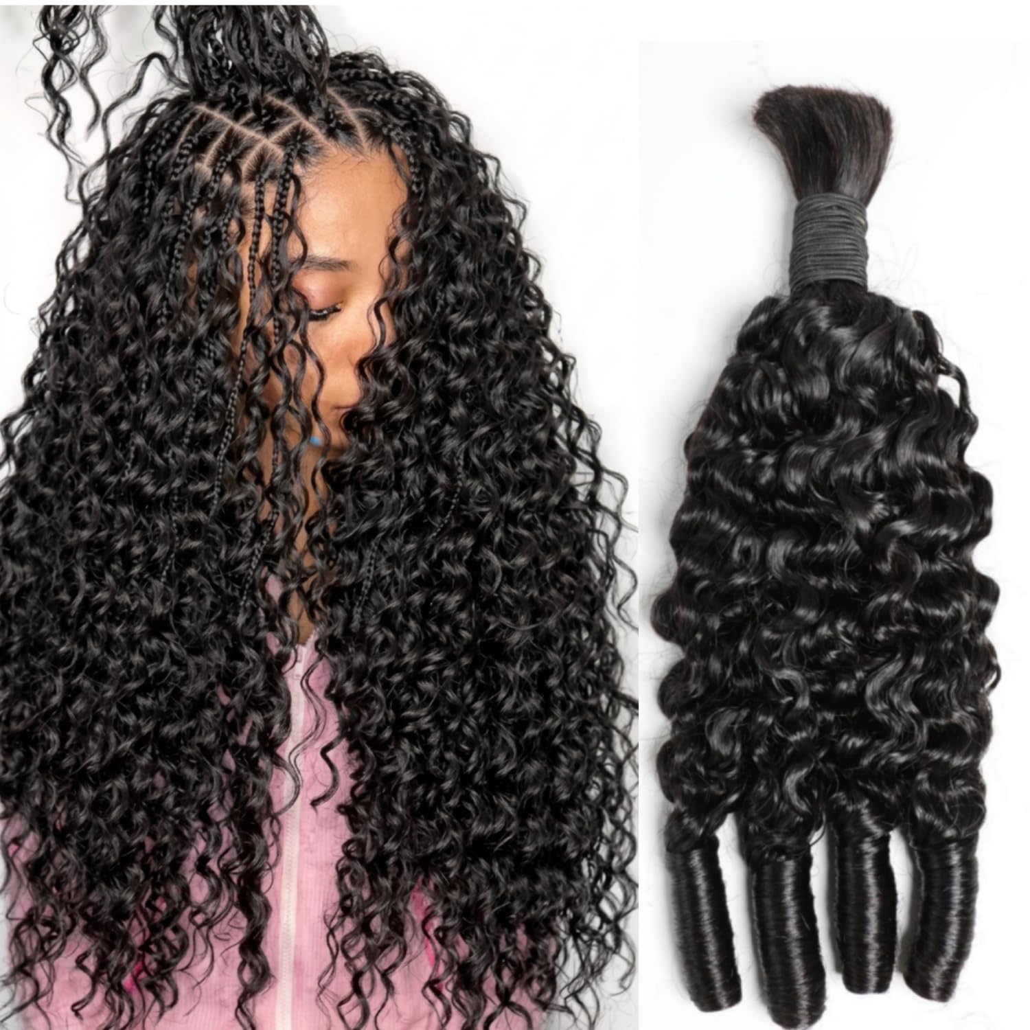 Water Wave Bulk Human Hair For Braiding - Cheveux humains pour tresses bohèmes, boucles