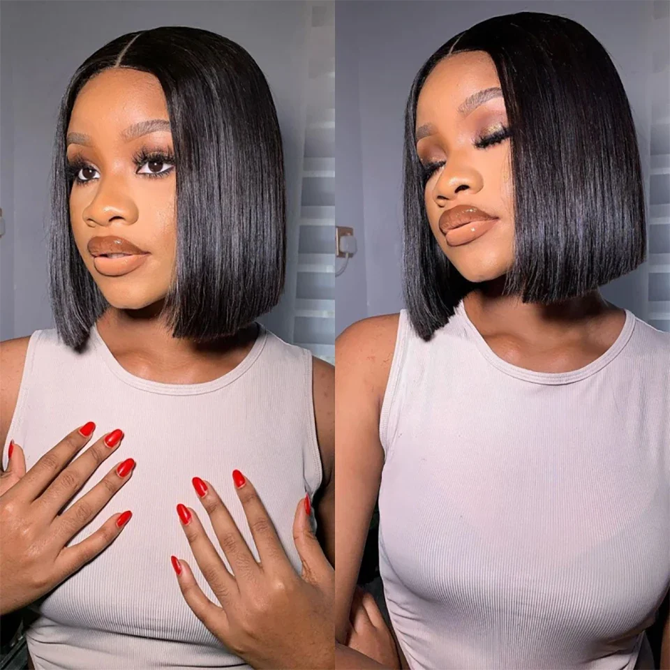 Glueless Wear And Go Human Hair Wig - Perruques Bob courtes droites cheveux humains