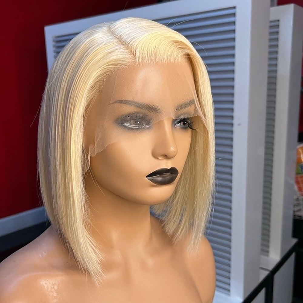 Pre Parted 13X4 Lace Front Bob Wig - Perruque Bob Courte Lisse Blonde 613