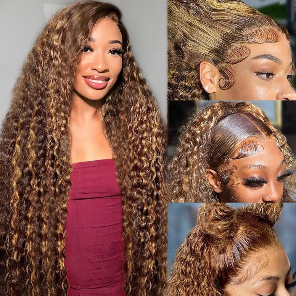 Lace Front Wigs - 36 pouces vague profonde P4/27 mettre
