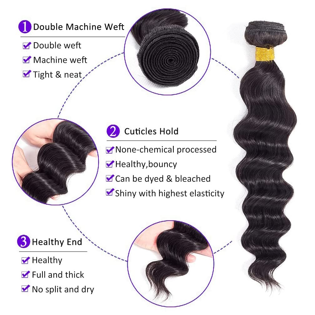 Extensions de cheveux humains  - Deep Wave 3 Bundles With Closure avis et prix