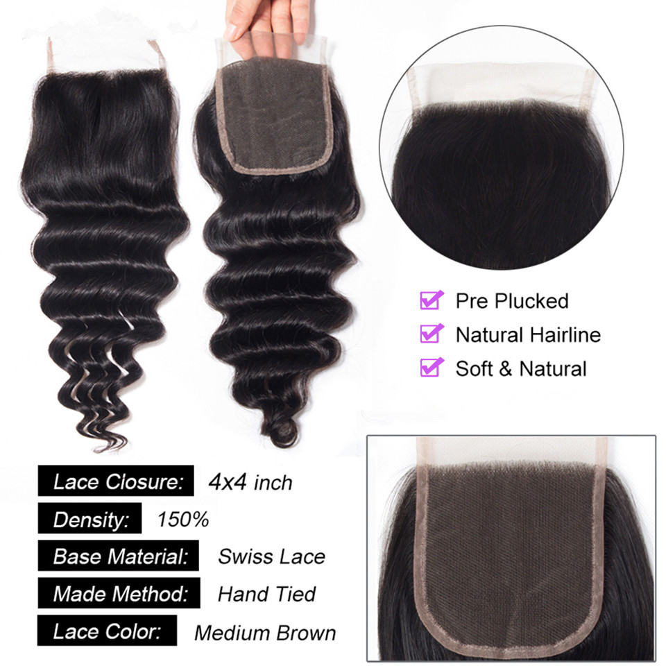 Extensions de cheveux humains  - Deep Wave 3 Bundles With Closure avis et prix