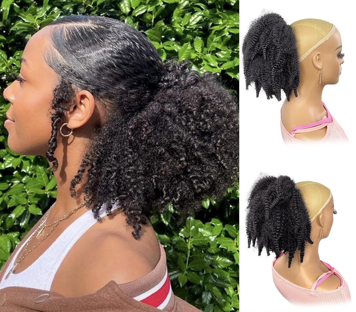 Queue de cheval synthétique co - Drawstring Afro Curly Puff Ponytail avis et prix